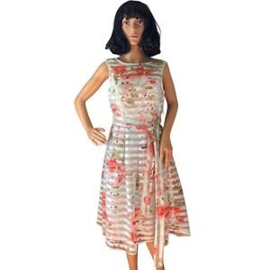 NWT Floral Striped Sheer sleeveless mint coral Sandra Darren dress size 8